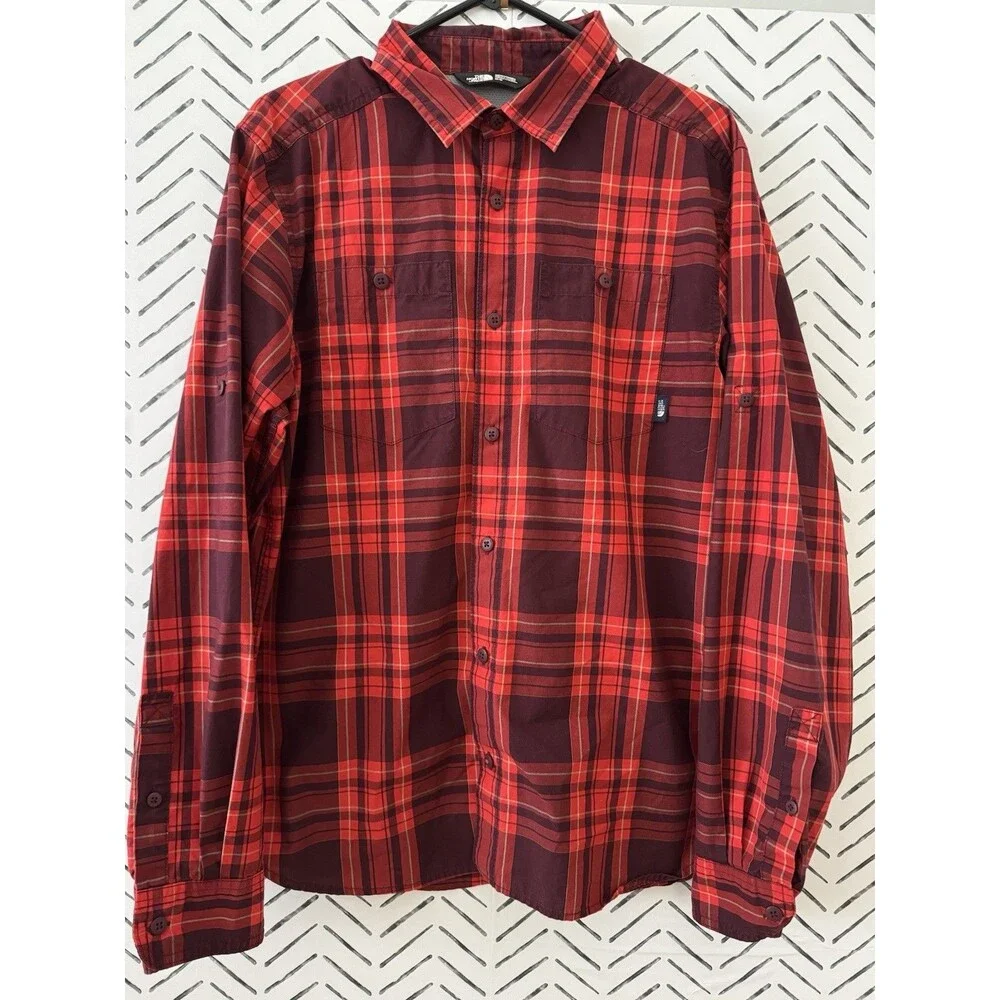 The North Face Red Button Up Shirt Men's M Hiking‎ Vented Long Sleeve Outdoor